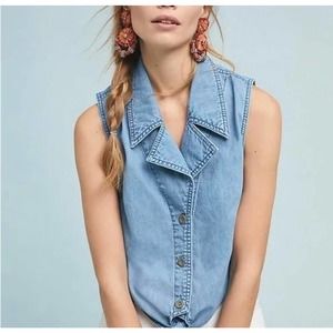 Pilcro & the Letterpress Cropped Sleeveless Button Down Denim Tie Top Size 6